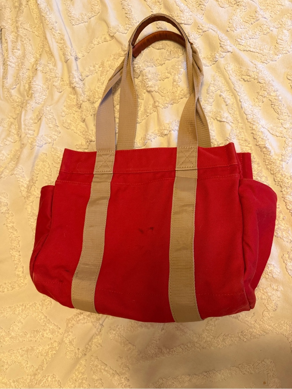 Dooney & Bourke Red Canvas Tote with Tan Straps - Picture 2 of 5